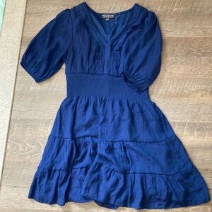 J GEE | Royal Blue Puff Sleeve Smocked Waist Tiered Dress